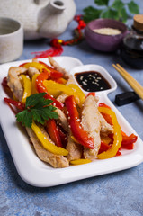 Fried slice of meat and pepper