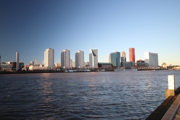 Rotterdam skyline in evening sun 