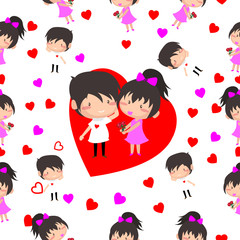 Boy and Girl love Hearts seamless pattern background, ideal for celebrations, wedding invitation, and valentine's day festival .Vector illustration.Cartoon style.