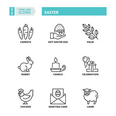 Thin line icons. Easter