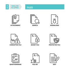 Thin line icons. Files