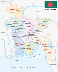 bangladesh administrative and political vector map with flag