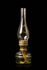 Old antique kerosene oil lantern lamp with  vintage glass chimne