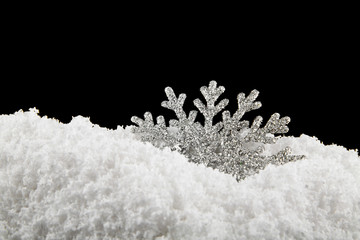 snow on a black background close-up