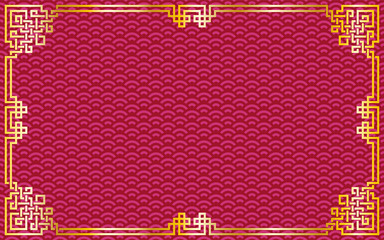 Oriental vintage gold frame on red / purple pattern background for chinese new year celebration card, poster, banner or flyer, vector illustration