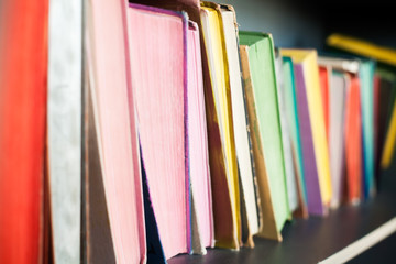 Retro Library. Books on the Shelf. Bookshelves Background.