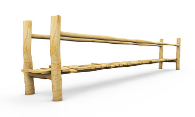 Closeup 3d render Wooden bridge on a white background
