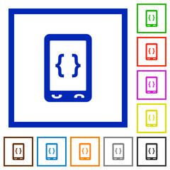 Mobile software development flat framed icons