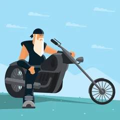 Foto op Plexiglas Flat illustration with biker riding chopper motorcycle. © Viktor
