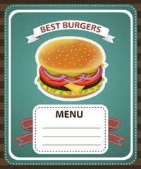 BURGER RETRO MENU BROWN BLUE