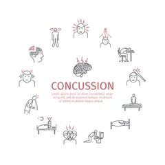 Fototapeten Concussion. Symptoms, Treatment. Line icons set. Vector signs for web graphics. © prockopenko