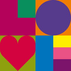 Love typography. Creative love logotype. Geometric love. Pop art image.