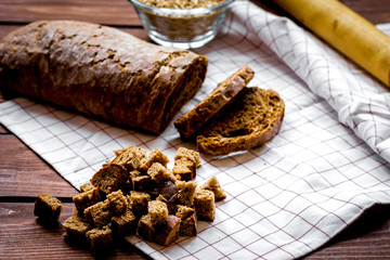 bakery concept with homemade bread on rustic background