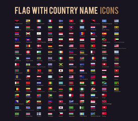 Vector flag with country name flat icon - obrazy, fototapety, plakaty