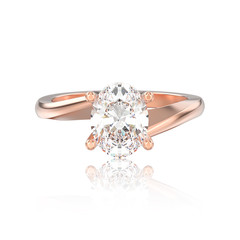 3D illustration isolated rose gold engagement illusion twisted ring with diamond with reflection
