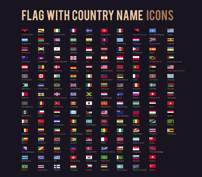 Vector flag with country name flat icon