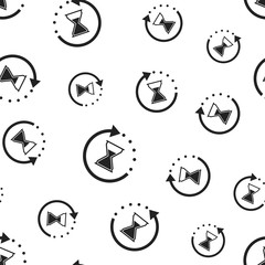 Time sandglass seamless pattern background. Business flat vector illustration. Hourglass symbol pattern.