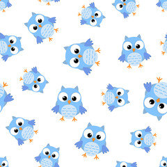 Cute cartoon owl seamless pattern background. Business flat vector illustration. Owl bird symbol pattern.