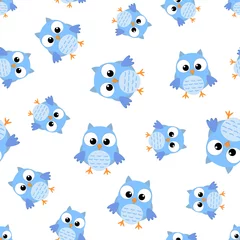 Fotobehang Cute cartoon owl seamless pattern background. Business flat vector illustration. Owl bird symbol pattern. © Lysenko.A