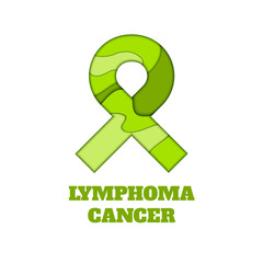 Lymphoma awareness poster. Lime green ribbon made in 3D paper cut and craft style on white background. Medical concept. Vector illustration.