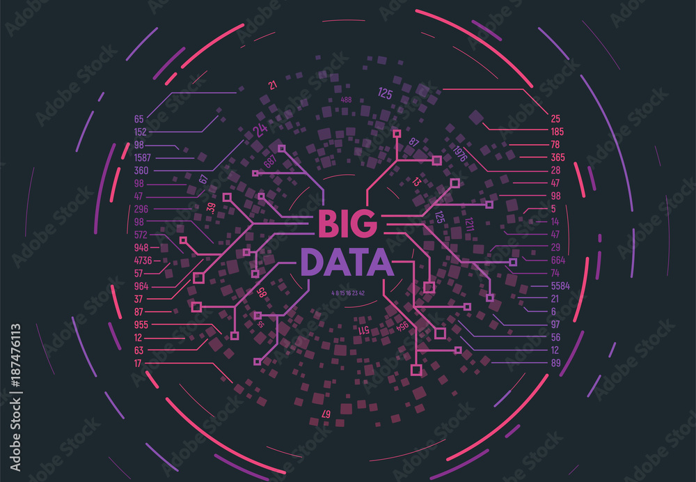 Leinwandbilder Big data concept gradient vector illustration. Connections and circles. Futuristic information network. Visual  geometric structure of data with digits and numbers.