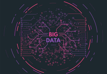 Big data concept gradient vector illustration. Connections and circles. Futuristic information network. Visual  geometric structure of data with digits and numbers.
