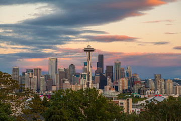 Fototapeta premium Seattle City Skyline at Sunset, Washington State, USA