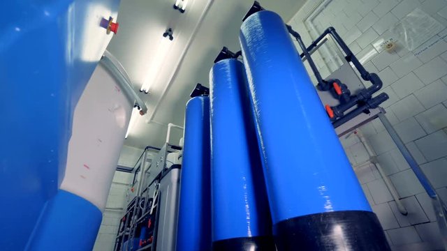 A low view on many oxygen water tanks.