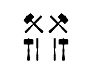 Black Chisel and Hammer Cross for Woodworker Hand Crafted Illustration Symbol Icon Vector
