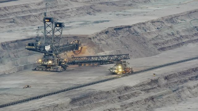 Opencast pit coal digger day to night timelapse