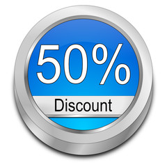50% Discount button - 3D illustration