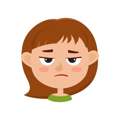 Little girl angry face expression, set of cartoon vector illustrations