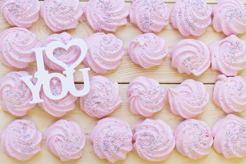 Pink marshmellows top view