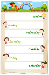 Days of the week poster with happy children