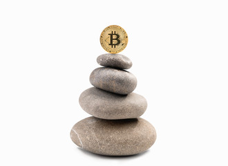 Fototapeta na wymiar Bitcoin golden coin on top of pyramid