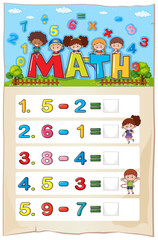 Obraz premium Worksheet design for subtraction