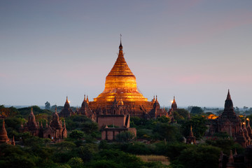 Scenic sunrise above Bagan in Myanmar.