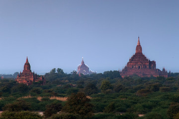 Scenic sunrise above Bagan in Myanmar.