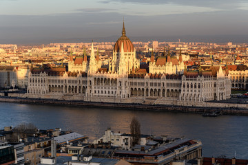 Naklejka premium Parliament of Hungary, Budapest, Hungary at sunset