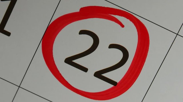 The Red Marker Circled 22th Date On The Calendar