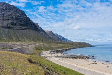 Fototapeta na wymiar On the road near Bildudalur on the shores of the Arnar Fjord, Western Fjords, Iceland