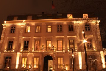 Colorful and majestic old houses in Lisbon at night