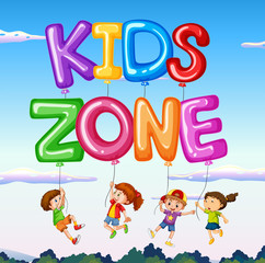 Kids zone with kids and balloon with sky background