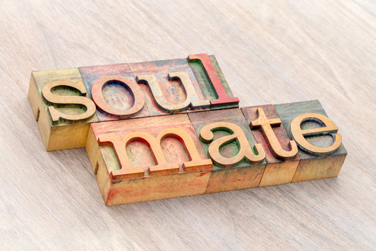 soulmate word abstract in wood type