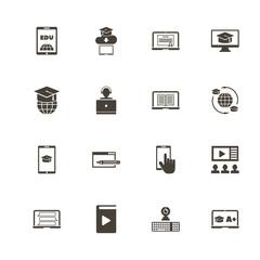 Online Education icons. Perfect black pictogram on white background. Flat simple vector icon.