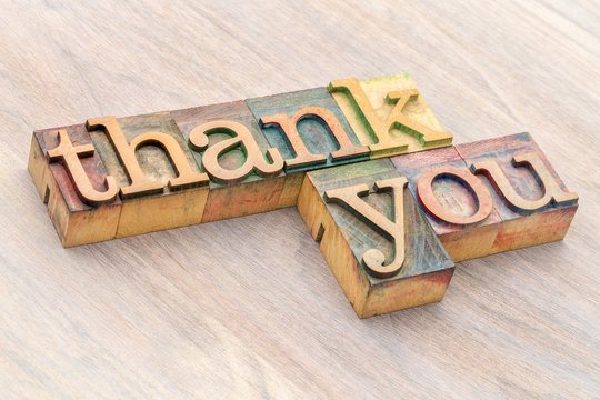 thank you word abstract in wood type
