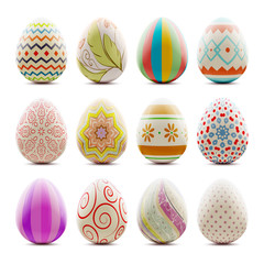 Set of Easter decorated eggs isolated