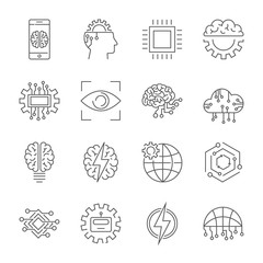 AI (artificial intelligence) icon set. Editable Stroke.