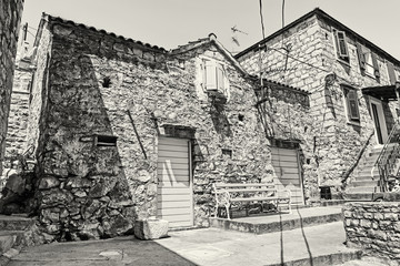 Traditional old house in Solta island, Croatia, colorless