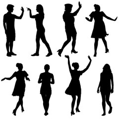 Silhouette Group of People Standing on White Background